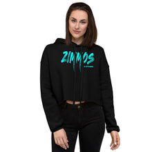 Load image into Gallery viewer, Women’s Crop Hoodie Turquoise Print